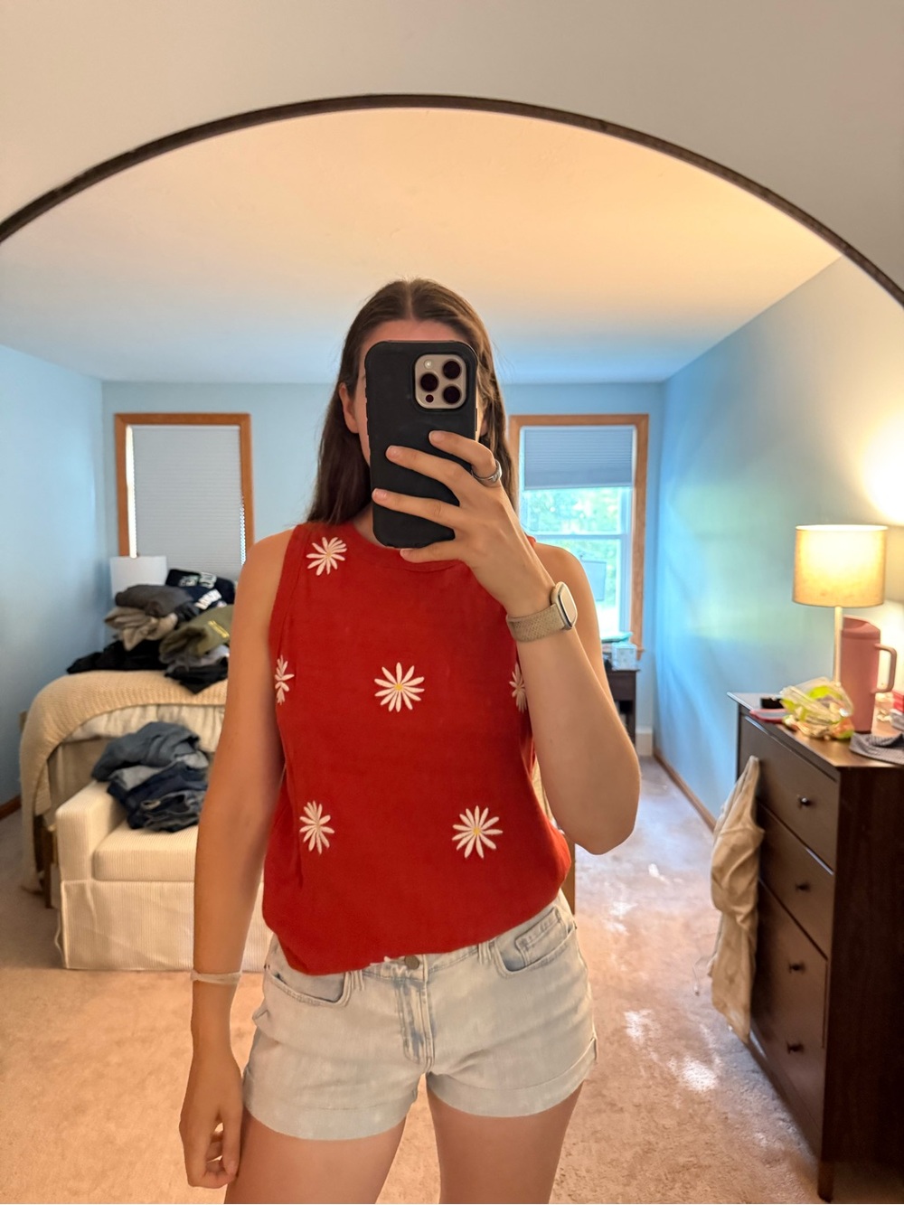 LOFT Red Daisy Sleeveless Tank Top